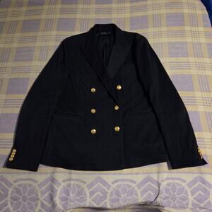 Polo Ralph Lauren Double Breasted Knit Blazer Gold Button Womens 16 Naval Suit